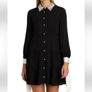 Alice + Olivia Black Dress with Pearl Collar Meeko Embellished Minidress size 0